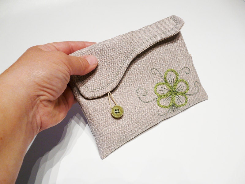 Clutch Beige flower pouch small bag cosmetic bag