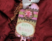 Shabby Chic Mother's Day Greeting Gift Tag - Vintage Pink & Green