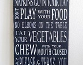 Table Manners / Dinner Rules - Typography Art Sign - Solid Wood Kitchen Sign