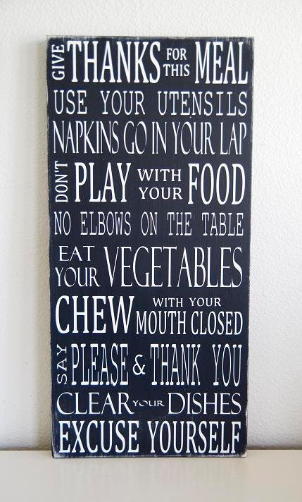 Table Manners / Dinner Rules - Typography Art Sign - Solid Wood Kitchen Sign