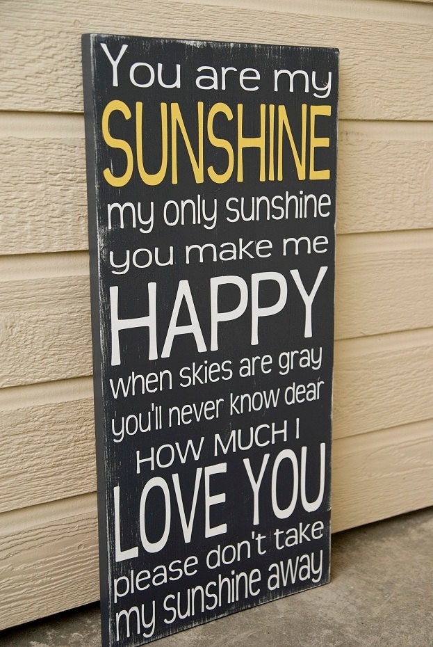 You Are My Sunshine Sign - Distressed -Sunshine Sign - Charcoal and Yellow - Typography Art
