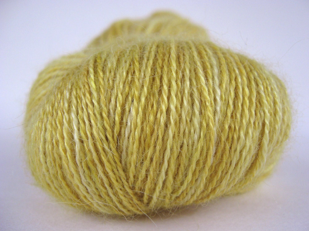 RAPUNZEL Hand Dyed Yarn (Eco Friendly) Alpaca and Silk Lace Weight Yellow - spinningmulefibers