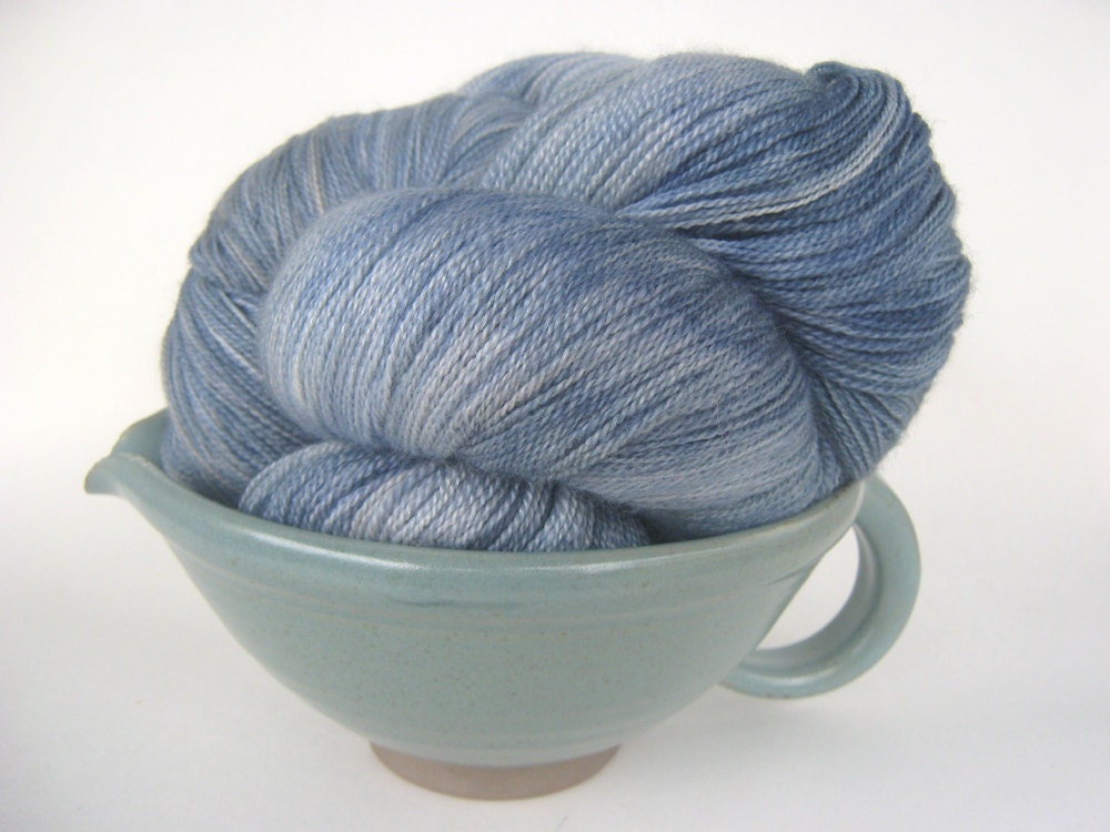 RAIN Hand Dyed Yarn (Eco Friendly) Merino and Silk Lace Weight Gray Blue - spinningmulefibers