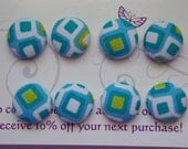Thumbtacks pushpins Fabric covered buttons blue green set of 8
