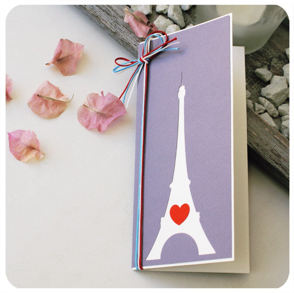 From Paris with love- papercut greeting card - 3x6 inches