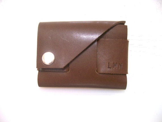 Leather Wallet  with  Snap Closure - Leather Card Holder-Mens Wallet-Dark Brown-Free  Monogramming