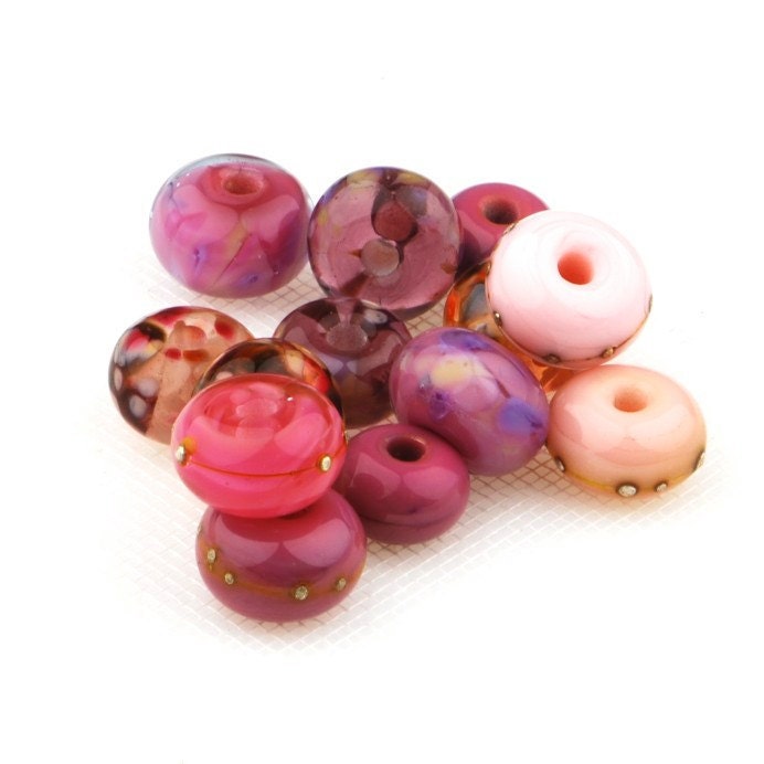 Lampwork glass bead set  (13)  -  Soft Summer Lavender Pink - UK SRA