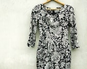 Vintage Black and Ivory Velvet Barouqe Bubble Dress SMALL