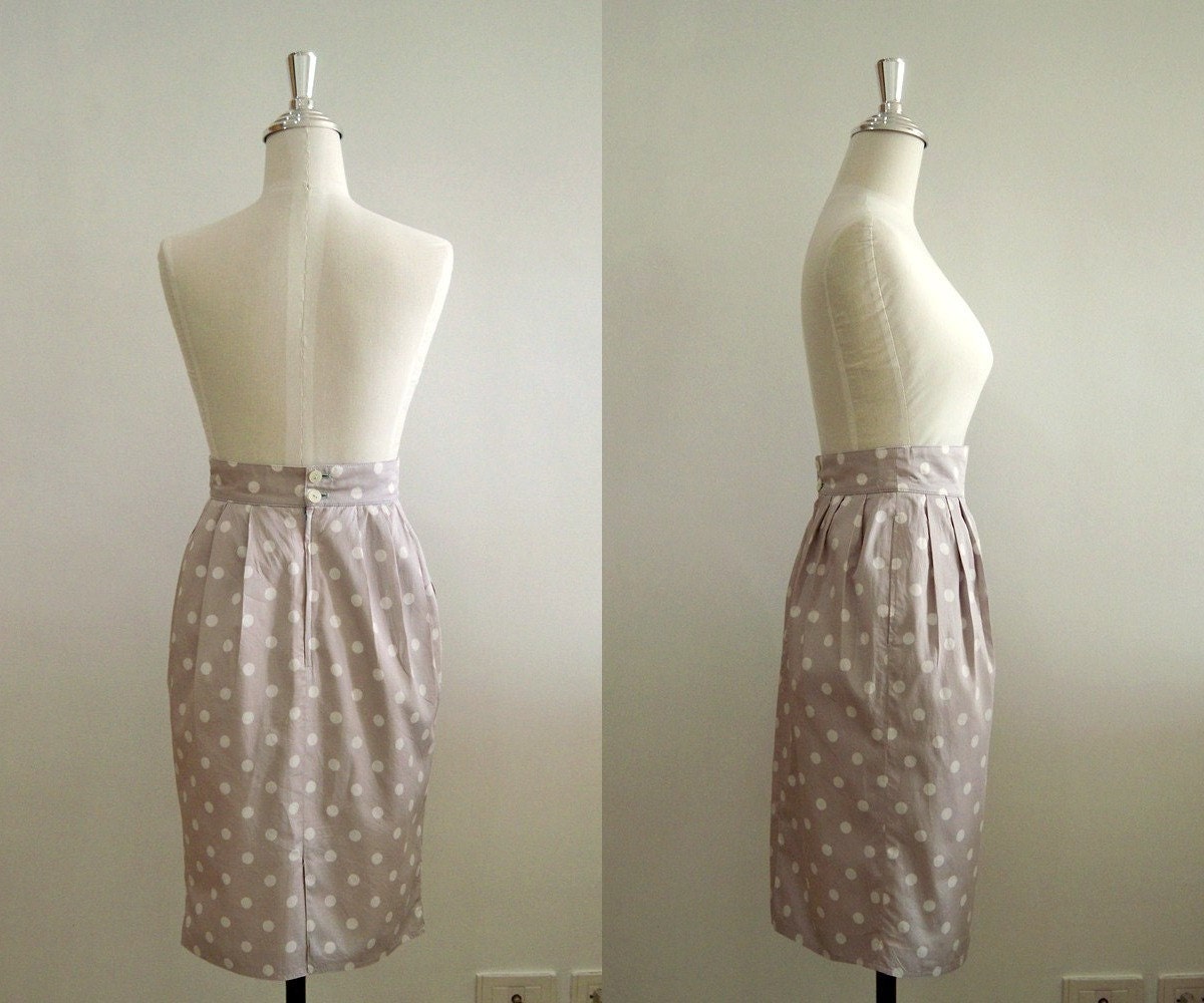 Sweet Pastel Lavender and White Polka Dot Printed High Waist Narrow Skirt SMALL