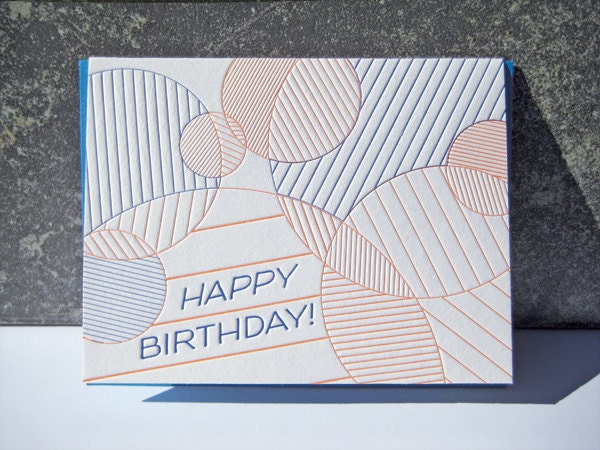 Letterpress Birthday Card - Happy Birthday Letterpress - Circles - geometry - fun - bubbles - Letterpress overlapping circles