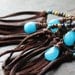 RAIN DANCE, Leather fringe earrings, picasso beads, blue jade drops, copper