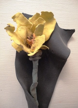 Yellow Flower in matte black wall pocket hanging Nice accent