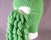 Crochet Cthulhu Ski Mask - Lime Green - Size Small - Ready to Ship