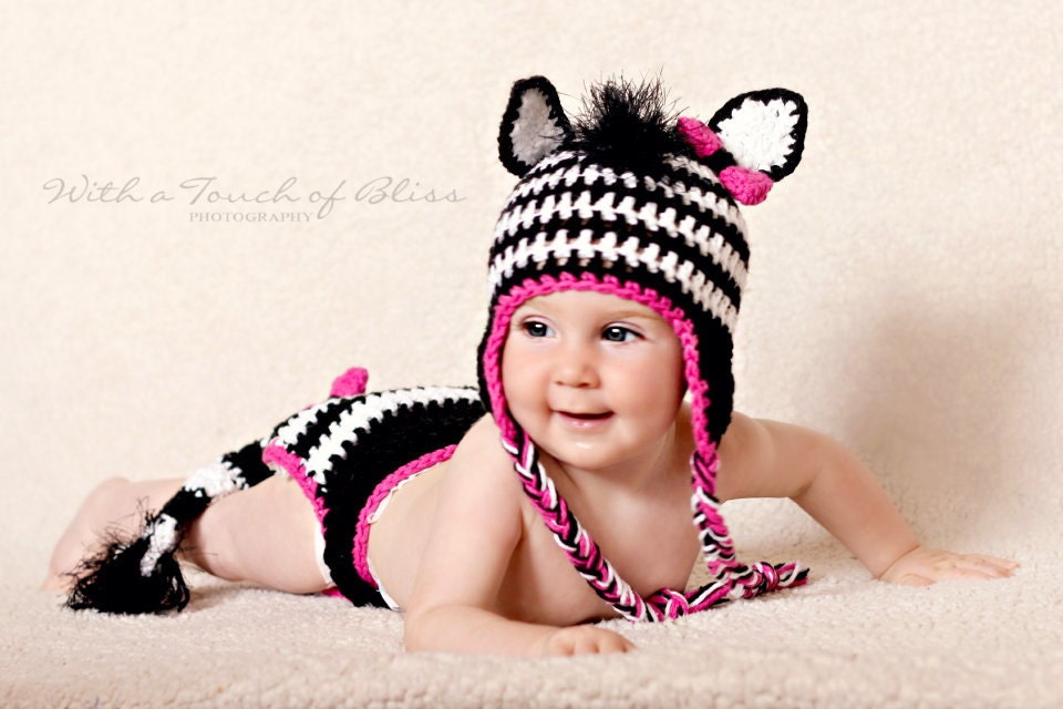 Zoey the Zebra Hat and Diaper Cover Set