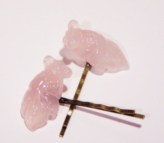 BARRETTES  Rose Quartz Carved KOI FISH 1 Pair Available