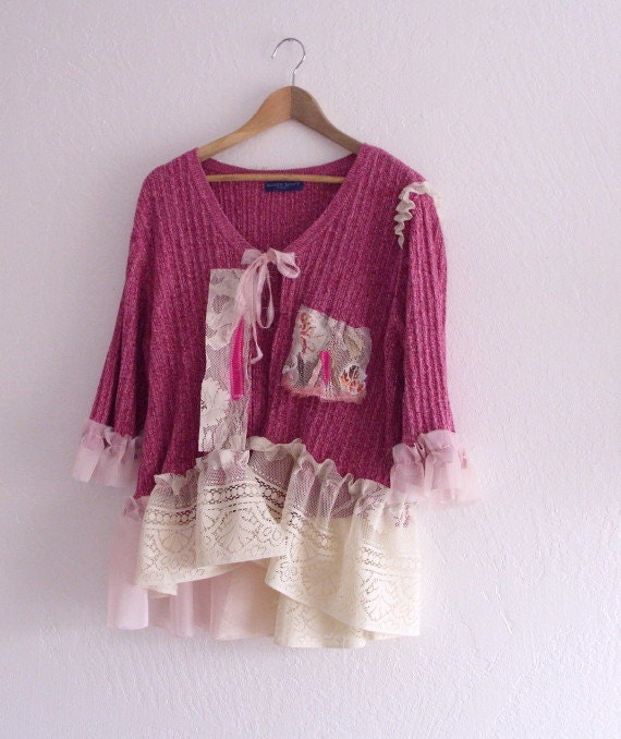 Romantic Bohemian Bolero/ French Rustic Eco Fashion Sweater/ Mori Girls Wearable Art Gypsy Plus Size