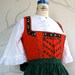 1960 Dirndl Dress German Apron Blouse Corset / Red White Green / Cotton Eyelet / Large - Gerda