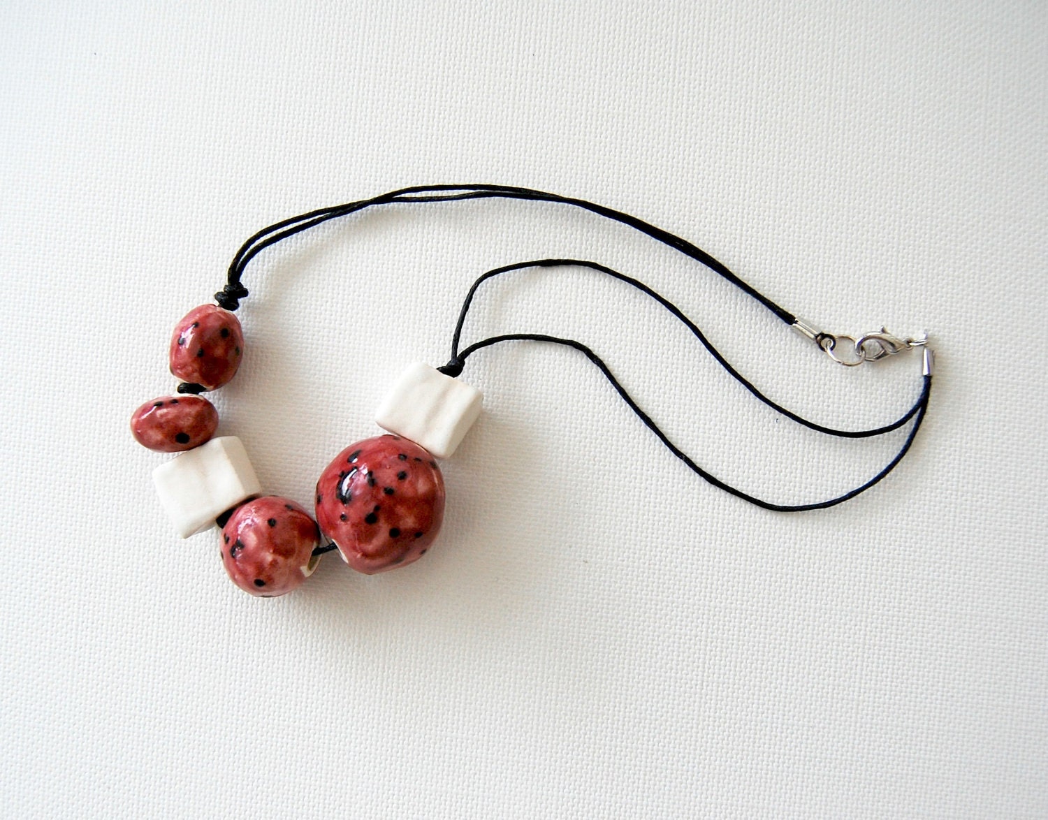 big is better Ceramic Beaded Necklace cranberries and cream