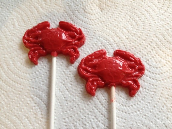24 Red Crabs Chocolate Lollipop Party Favors by TrishZDelishZ