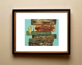 Contemporary Art Print Little Bird nestled in Vintage Inspired Books...Larger Print