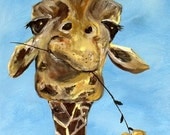 Giraffe with flower poster print: Give a giraffe and a smile.