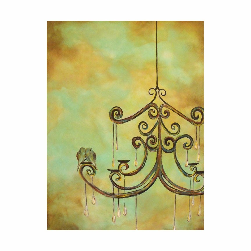 Art Print of Birds on a Chandelier Original Painting