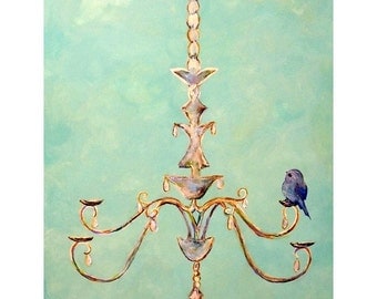 Wall Art Bird on Chandelier Print