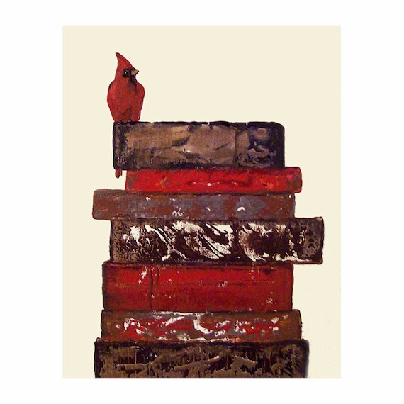 Cardinal Bird on Vintage Inspired Books, Art Print
