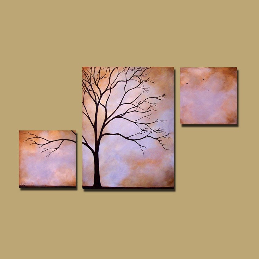 Abstract Tree Painting Large Triptych 42 x 24 Tree Triptych Custom Art
