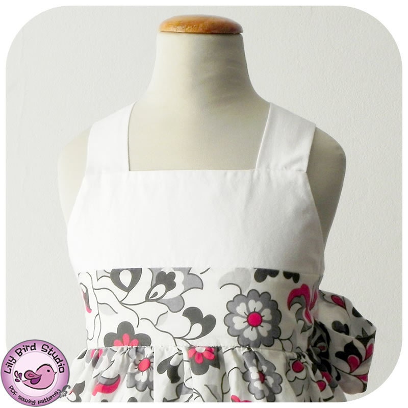 Spring dress - 12 mths to 6 yrs - PDF Pattern and Instructions - flower girl dress, shirred back, 2 options to tie