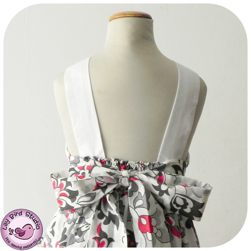 Spring dress - 12 mths to 6 yrs - PDF Pattern and Instructions - flower girl dress, shirred back, 2 options to tie