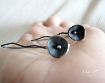 Contemporary silver  earrings,flower minimalistic, oxidized,