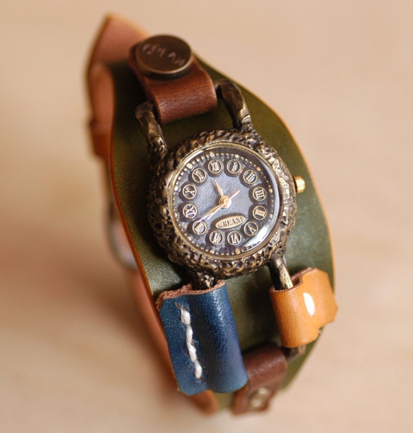 Vintage Watch. Handstitch. Leather Band ///////// Handcraft Watch ///////// Arya(back strap)