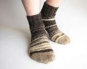 Striped Asymmetrical Hand Knitted Socks - 100% Natural Organic Undyed Wool - Earthy Tones - Autumn Winter Comfort