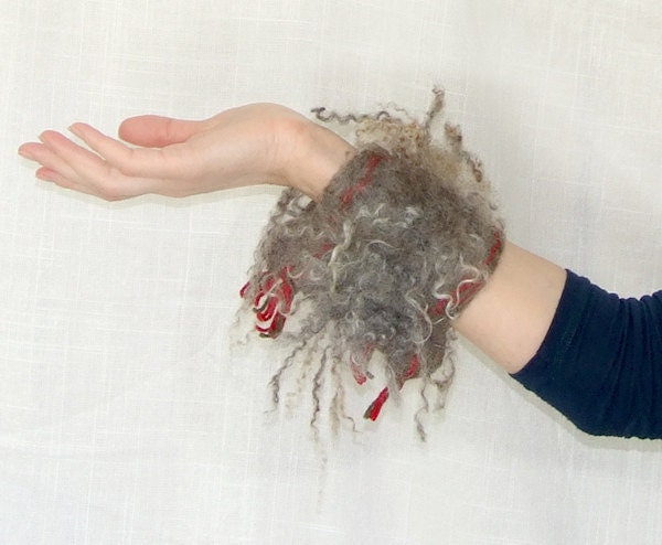 Felted Bracelet with locks gray and brown colors - Leris