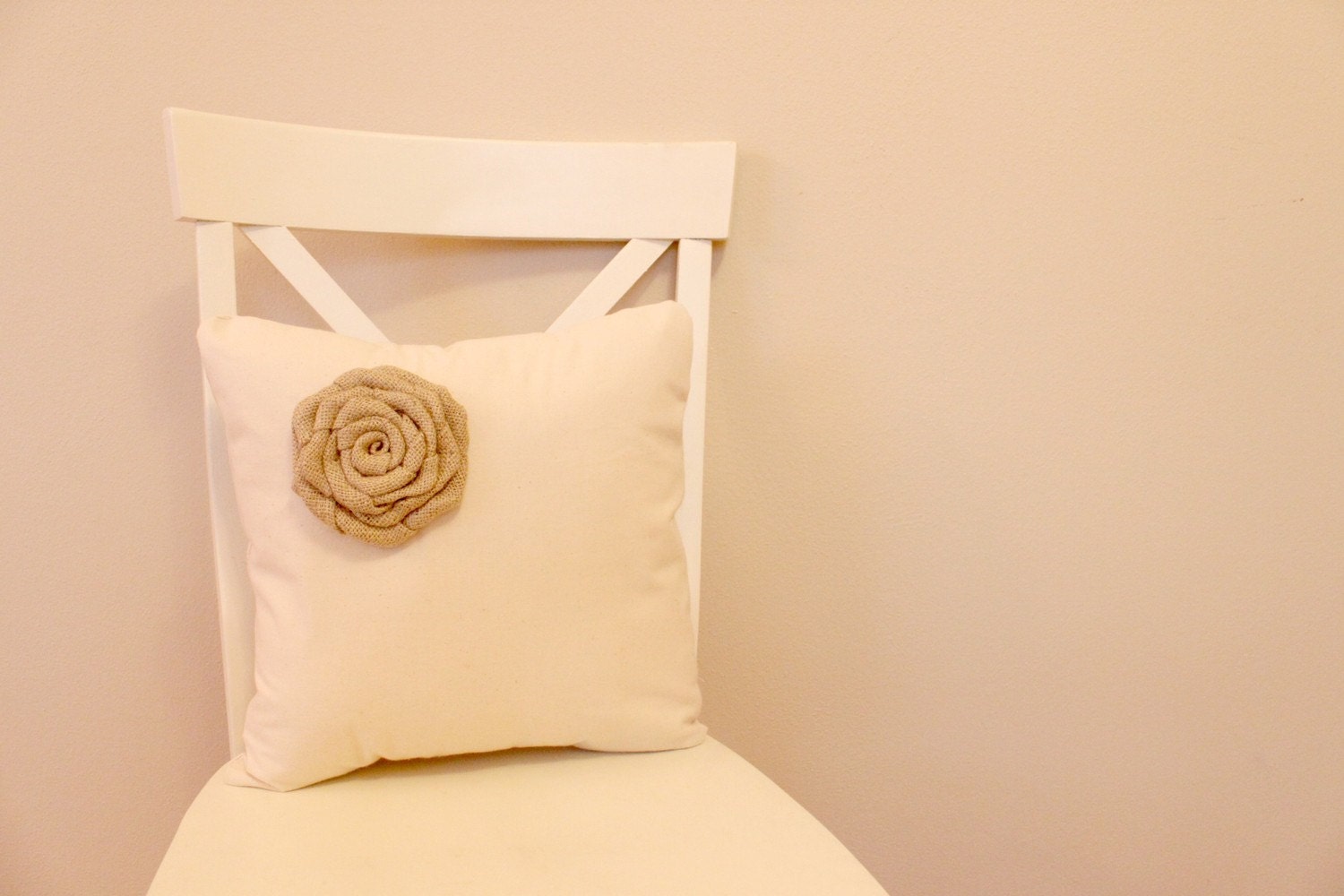 Cream Muslin Pillow with Natural Burlap Rose