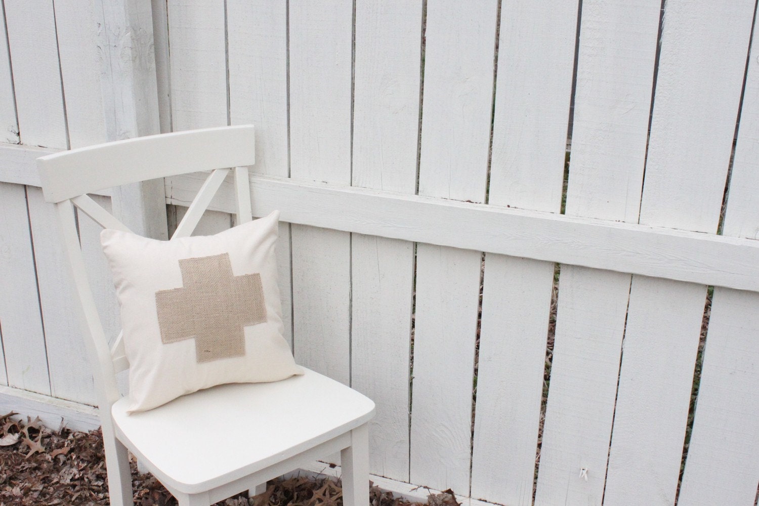 Burlap Swiss Cross on muslin pillow