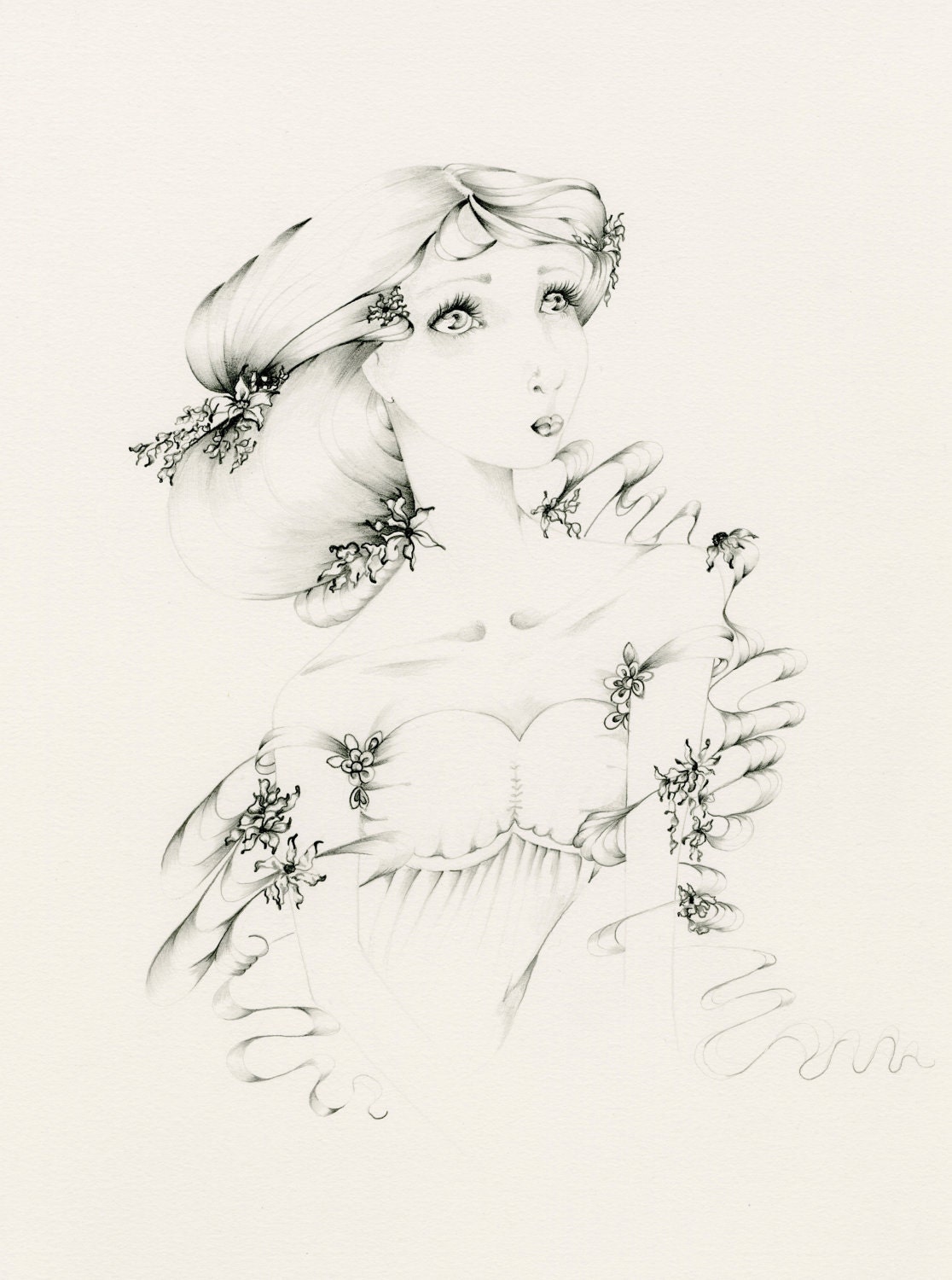 Pencil Drawing Fine Art, Fantasy Original Pencil Drawing, Black & White 11" x 14" grey minimalist art