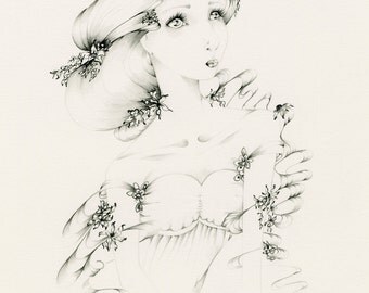 Pencil Drawing Fine Art, Fantasy Original Pencil Drawing, Black & White 11" x 14" grey minimalist art