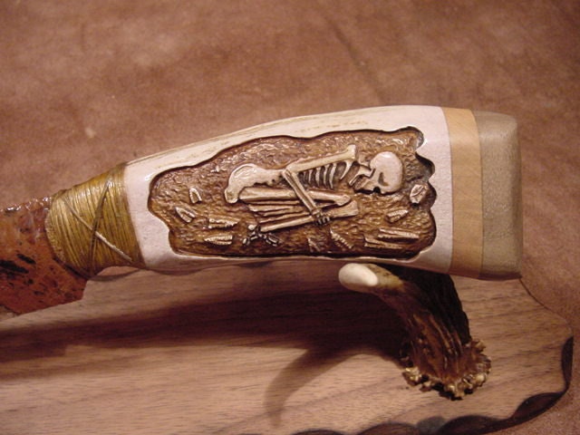 Grave offering Clovis burial escavation STONE KNIFE carved antlers by bonecarver