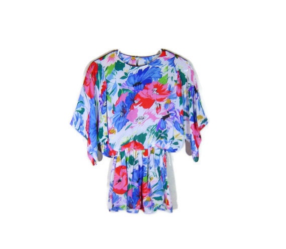 1980's Vintage Abstract Floral Peplum Shirt Women's Size Small//Medium sm med