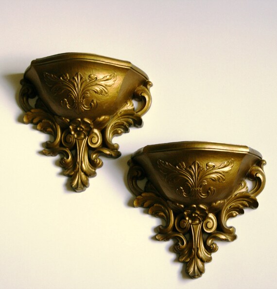 Vintage Gold Plastic Wall Pockets by VintageSpiritnSoul on Etsy