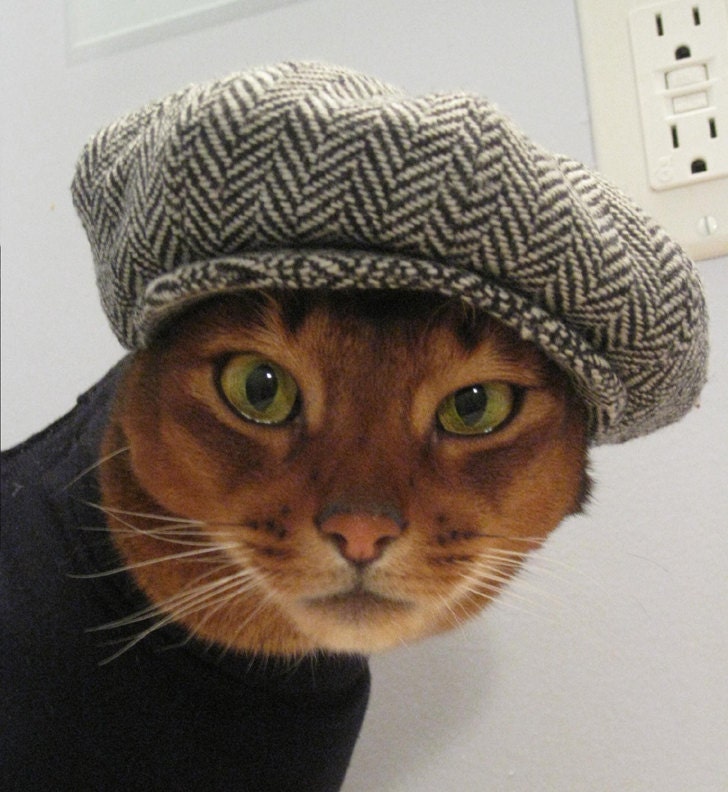 Newsboy Cap for CAT in black/grey herringbone