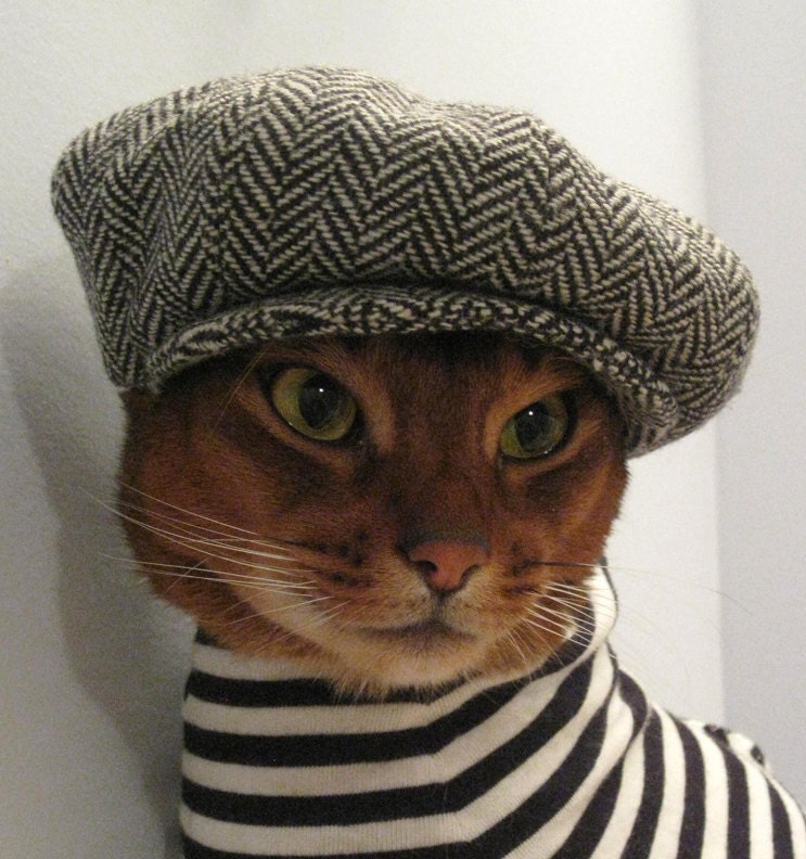 Newsboy Cap for CAT in black/grey herringbone