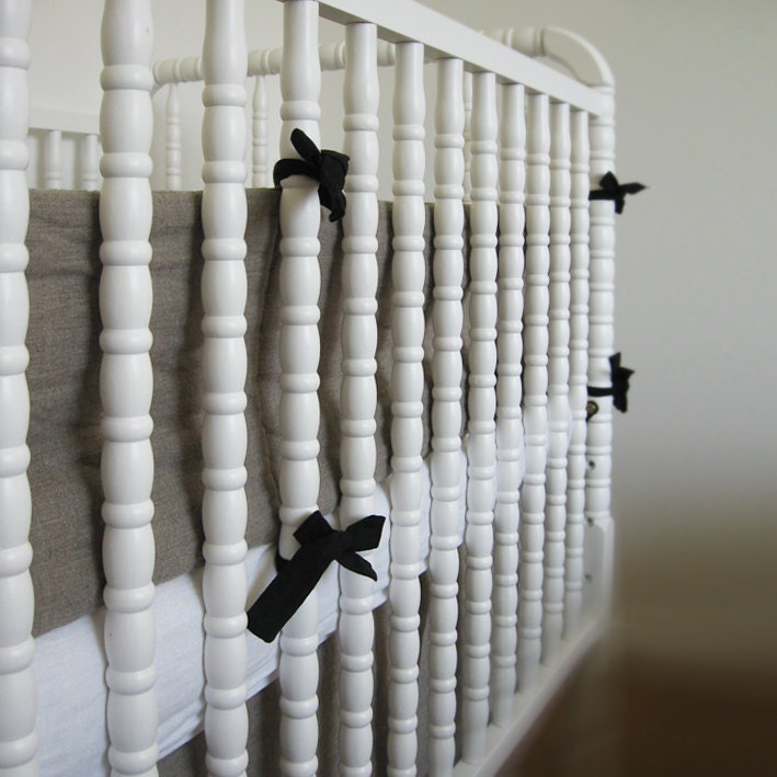 Custom Linen baby Crib Nursery Set by Lovely Home Idea Bumper with natural COTTON batting and  crib skirt