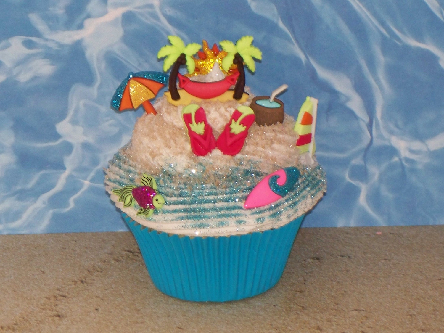 Summer Fun Day at the Beach Fake Cupcake for Photo Props, Kitchen Home Decor, Unique Fake Food Display