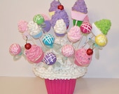 ONE Fake Cupcake Lollipop Cake Pop Standard Size Choose Colors,Birthday Party Decor, add to Arrangements, Centerpiece, Gifts - FakeCupcakeCreations