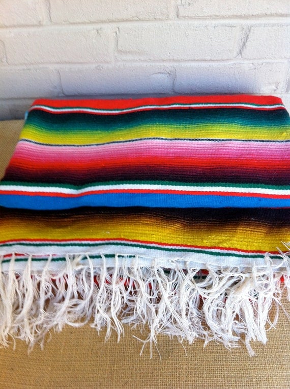 Mexican Rug Serape large bright vibrant colors by JunkyardGenes
