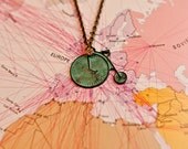 SALE - Hey Let's Ride Bikes - Verdigris Penny-farthing Bicycle Charm Necklace with Vintage Mini Swarovski Crystal
