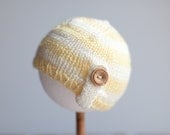 Four Hats in One - Pale Gold and Off White Stripe With Flower and Button